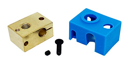 3Wthings 3D Drucker Kupfer-Messing Heizblock/Copper Brass Heatblock Hotend für E3D V6 PT100 mit Silikon Socke (Blau) von 3Wthings