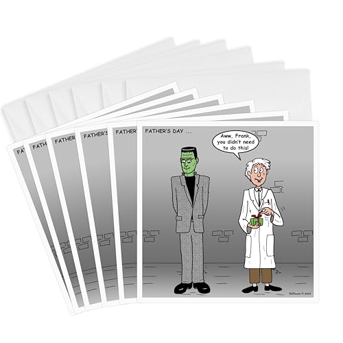 3dRose Vatertag mit Dr. Frankenstein und sein Monster – Grußkarten, 15,2 x 15,2 cm, 6er-Set (gc_3513_1) von 3dRose