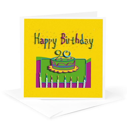 Colorful zum 90. Geburtstag Kuchen und Kerzen – Grußkarte, 15,2 x 15,2 cm, Single (GC 20175 _ 5) von 3dRose