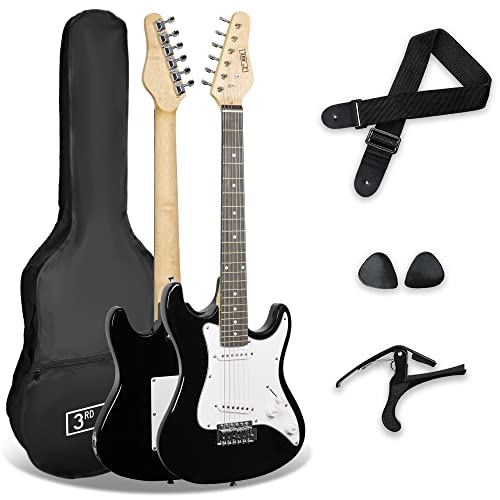 3rd Avenue XF 3/4 Größe Kids Junior E-Gitarre Starter-Einsteigerpaket Mit Tasche, Gurt, Plektren Und Kapodaster - Schwarz von 3rd Avenue