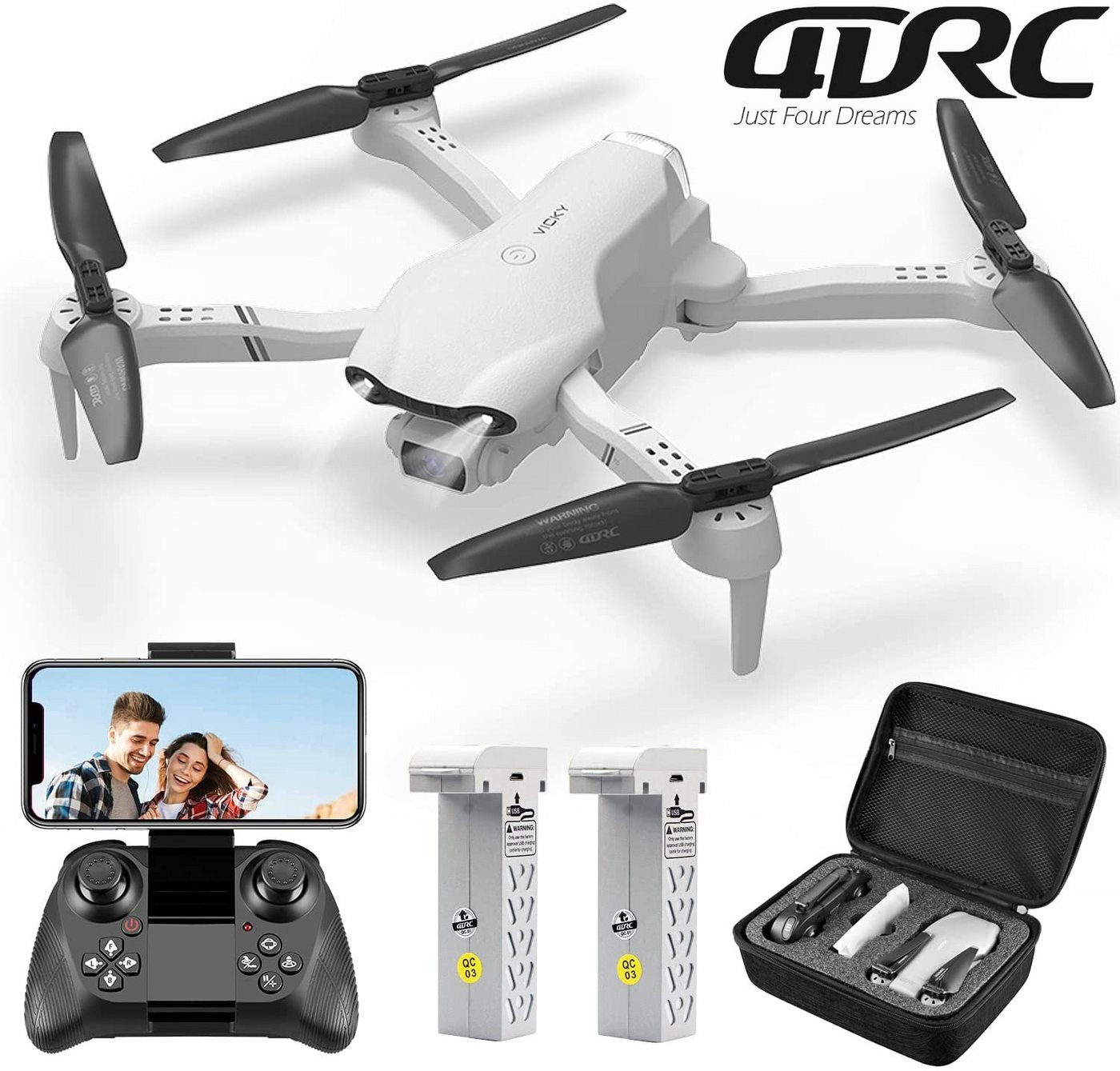 4DRC für Kinder & Anfänger, klappbarer Quadcopter Spielzeug-Drohne (1080P HD, F10, 32 Minuten Flugzeit, FPV-Live-Video, automatischer Schwebeflug) von 4DRC