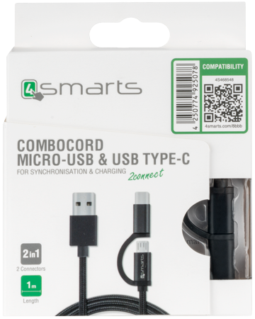 4smarts ComboCord 1m USB A USB C/Micro-USB B M�nnlich M�nnlich Schwarz USB Kabel (4S468548) von 4smarts