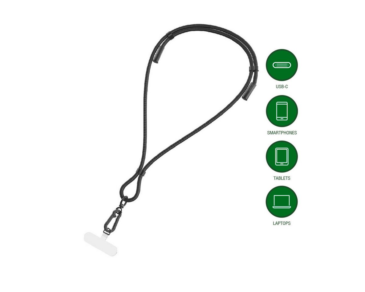 4smarts USB-C Handykette Necklace PhonoLace, schwarz USB-Kabel, USB-C, (100 cm), Unterstützt bis zu 60 W PD und 480 Mbps von 4smarts