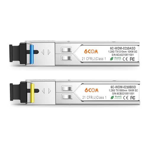 6COMGIGA Ein Paar 1,25 G SFP SC Connector Bidi Transceiver, 1000Base-BIDI SFP 1310 nm/1550 nm SMF Transceiver, bis zu 10 km, kompatibel mit Cisco, Ubiquiti, D-Link und anderen offenen Schaltern von 6COMGIGA