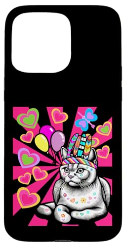 Hippie Katze Katzen Geburtstag Retro Kinder Kind Mädchen Hülle für iPhone 15 Pro Max Hippie Katze Katzen Geburtstag Retro Kinder Kind Mädchen Hülle für iPhone 15 Pro Max von 80er 90er Katzen Retro Katze Vintage