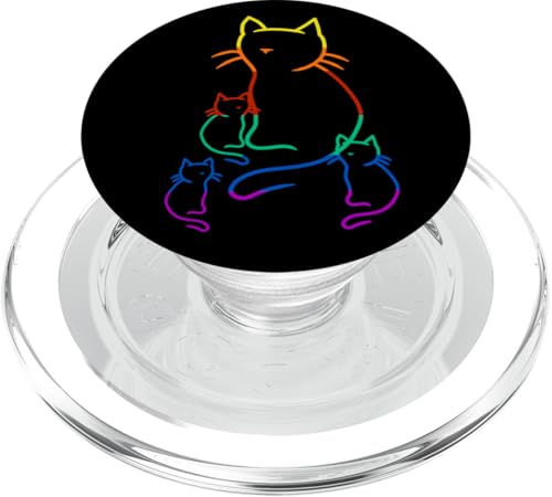 Regenbogen Kätzchen Katzenfamilie Katzen Katze Kind Baby PopSockets PopGrip für MagSafe von 80er 90er Katzen Retro Katze Vintage