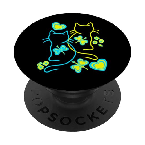 Retro 80er Sommer Katzen Herz Blumen Katze Kätzchen Kinder PopSockets Klebender PopGrip von 80er 90er Katzen Retro Katze Vintage