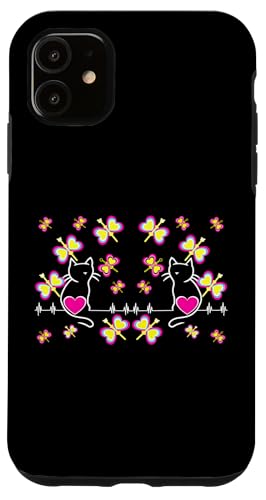 Retro Frühling Valentin Katzen Katze Herzschlag Herz Herzen Hülle für iPhone 11 Retro Frühling Valentin Katzen Katze Herzschlag Herz Herzen Hülle für iPhone 11 von 80er 90er Katzen Retro Katze Vintage