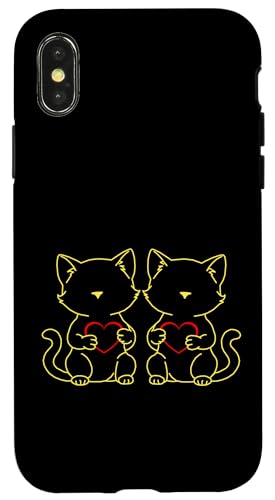Retro Katzen Herz Herzen Valentin Katzenliebhaber Katze Kind Hülle für iPhone X/XS Retro Katzen Herz Herzen Valentin Katzenliebhaber Katze Kind Hülle für iPhone X/XS von 80er 90er Katzen Retro Katze Vintage
