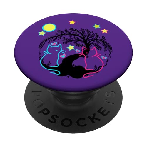 Retro Katzen Kätzchen Katze Vintage 80er 90er mystisch Mond PopSockets Klebender PopGrip Retro Katzen Kätzchen Katze Vintage 80er 90er mystisch Mond PopSockets Klebender PopGrip von 80er 90er Katzen Retro Katze Vintage