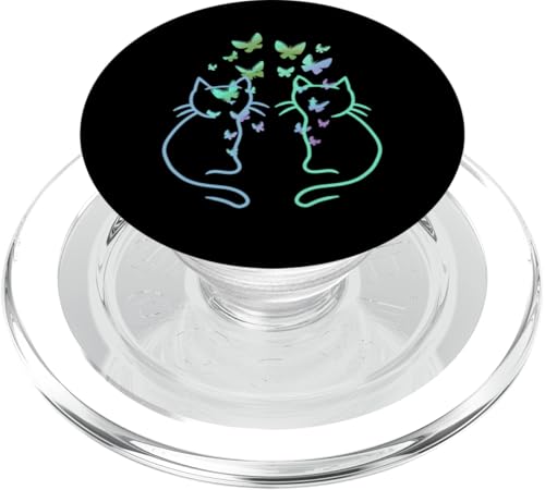 Retro Schmetterlinge Schmetterling Katze Katzen 80er 90er PopSockets PopGrip für MagSafe von 80er 90er Katzen Retro Katze Vintage