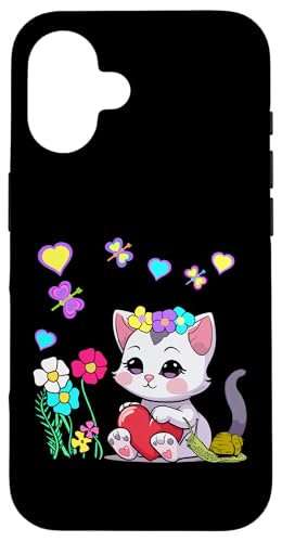 Sommer Katze Katzen Blumen Blume Schnecke Retro Kinder Kind Hülle für iPhone 16 Sommer Katze Katzen Blumen Blume Schnecke Retro Kinder Kind Hülle für iPhone 16 von 80er 90er Katzen Retro Katze Vintage
