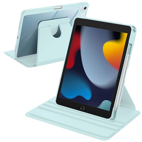 Rotierende Hülle Kompatibel mit iPad 9./8./7. Generation 10.2" 2021/2020/2019 / iPad Air 10.5/Pro 10.5", mit Stifthalter, Trifold Ständer, Auto Schlafen Wachen, Himmelblau von A-BEAUTY