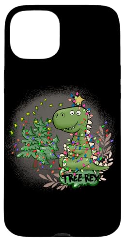 Hülle für iPhone 15 Plus Tree Rex Christmas Dinosaurier Merry Rexmas Dino Lichterkette von A Blaze - Christmas and Happy Holidays Collection