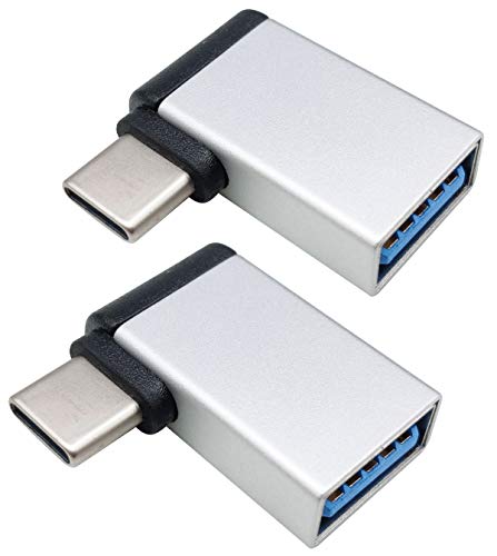 AAOTOKK 90 Grad Aluminium Typ C Männlich auf USB A 3.0 Weiblich Konverter,Unterwegs (OTG) für Smartphones,Laptops,Maustastaturen,Mehr USB und Typ C Geräte(2Stücke-Silber-M/F) von AAOTOKK