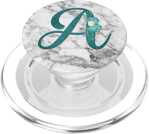 Floral Teal Buchstabe A Monogramm auf einem weiß-grauen Look Muster PopSockets PopGrip für MagSafe von ABADONA Designs