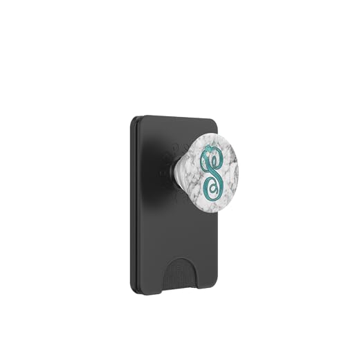 Floral Teal Buchstabe S Monogramm auf weißgrauem Look PopSockets PopWallet für MagSafe von ABADONA Designs