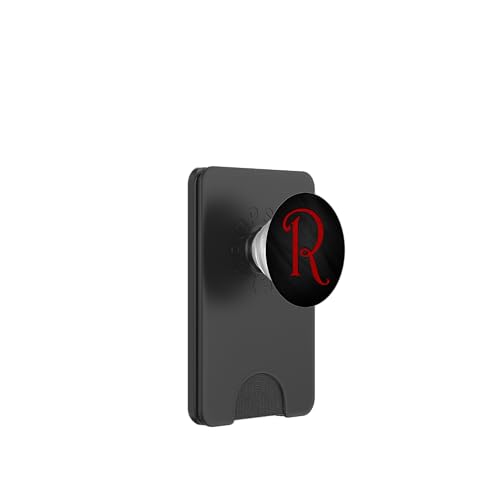 Roter Anfangsbuchstabe R Monogramm auf schwarzem Muster PopSockets PopWallet für MagSafe von ABADONA Designs