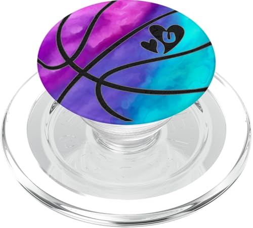 Violetter türkiser Basketball mit schwarzem Buchstaben-U und Herz PopSockets PopGrip für MagSafe von ABADONA Designs