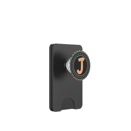 Bohemian Boho Orange Buchstabe J Monogramm auf Schwarz PopSockets PopWallet für MagSafe von ABADONA Letters