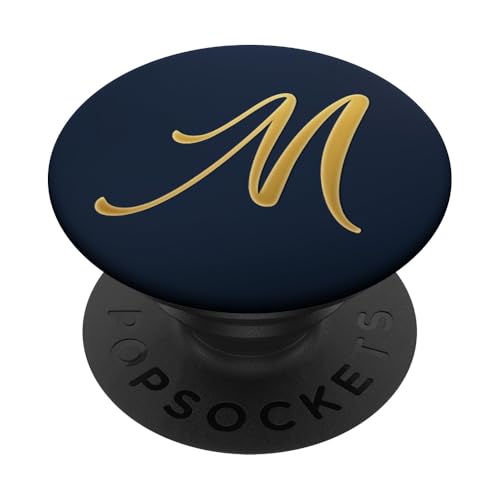 Dunkelgelber Anfangsbuchstabe M auf Dunkelblau für Damen und Mädchen PopSockets Klebender PopGrip von ABADONA Letters