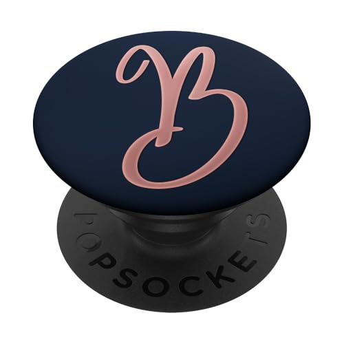 Hellrosa Anfangsbuchstabe B auf Dunkelblau für Damen und Mädchen PopSockets Klebender PopGrip von ABADONA Letters