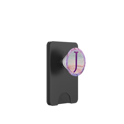 Violetter Buchstabe J Monogramm auf rosa blau-grünem Look PopSockets PopWallet für MagSafe von ABADONA Letters