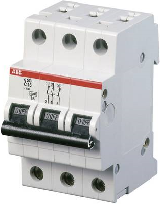 ABB Miniature Circuit Breaker 16 A 3-polig, Ausl�secharakteristik C (S203-C16) von ABB