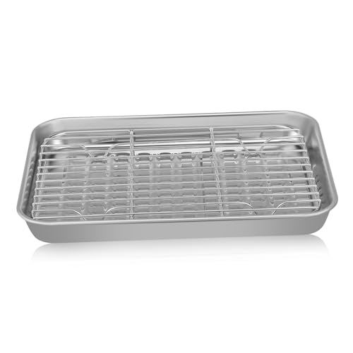 ABOOFAN 2 Sätze Blatt Backformen aus Edelstahl Backblech für den Ofen Backblech mit Gitterrost Backblech für Grill Backblech mit Wire Rack Ofenblech Fleischtablett Rostfreier Stahl Silver von ABOOFAN