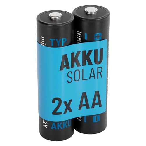 ABSINA 2X Solar Akku AA wiederaufladbar 800mAh 1.2V NiMH - Mignon AA Solar Batterien für Solarleuchten - Solarakkus AA mit geriner Selbstentladung - Akku Solar Batterie, Akkus für Solarlampen von ABSINA
