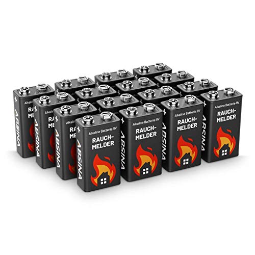 ABSINA Rauchmelder Batterie 9V Block - 16er Pack Alkaline 9V Block Batterien langlebig & auslaufsicher - Blockbatterien für Feuermelder, Bewegungsmelder, Kohlenmonoxid, Warnmelder & Rauchwarnmelder von ABSINA