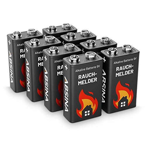 ABSINA Rauchmelder Batterie 9V Block - 8er Pack Alkaline 9V Block Batterien langlebig & auslaufsicher - Blockbatterien für Feuermelder, Bewegungsmelder, Kohlenmonoxid, Warnmelder & Rauchwarnmelder von ABSINA
