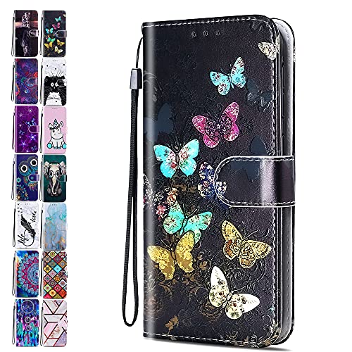 Lederhülle für Huawei P20 Hülle Muster Handyhülle Flip Case Cover Schutzhülle mit Kartenfach Handytasche für Mädchen Damen - Bunter Schmetterling von ACOVER