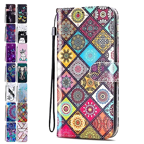 Lederhülle für Samsung Galaxy S9 Hülle Muster Handyhülle Flip Case Cover Schutzhülle mit Kartenfach Handytasche für Mädchen Damen - Gitter Mandala von ACOVER