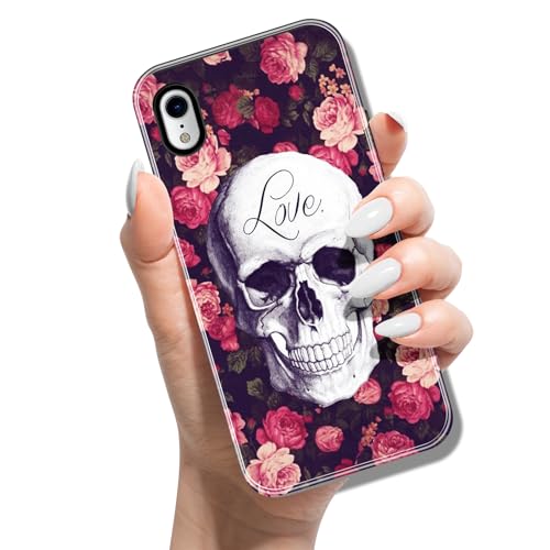 Silikon Hülle für iPhone X XS 5.8 mit Muster Tierdruck TPU Stoßfest Cover Handyhülle Case für Frauen Mädchen Mann Jungen - Skelett Rose von ACOVER