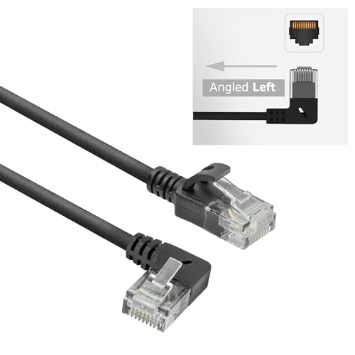 ACT CAT6A Netzwerkkabel 90° gewinkelt nach links, U/UTP LSZH LAN Kabel Dünn 3.6mm Slimline, Flexibles Ethernet Kabel mit RJ45 Stecker, für den Einsatz in Datenzentren, 0.15 Meter, Nach links DC1930 von ACT