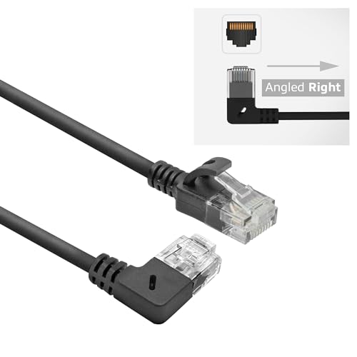 ACT CAT6A Netzwerkkabel 90° gewinkelt nach rechts, U/UTP LSZH LAN Kabel Dünn 3.6mm Slimline, Flexibles Ethernet Kabel mit RJ45 Stecker, für den Einsatz in Datenzentren, 0.25 Meter, Nach rechts DC2952 von ACT