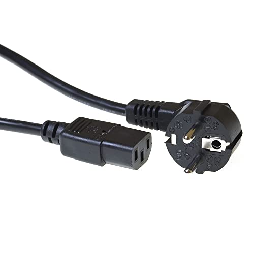 ACT Kaltgerätekabel 10m, C13 Kabel, PC Stromkabel, CEE 7/7 auf C13 3 Pin – Schutzkontakt gewinkelt - AK5127 Schwarz von ACT