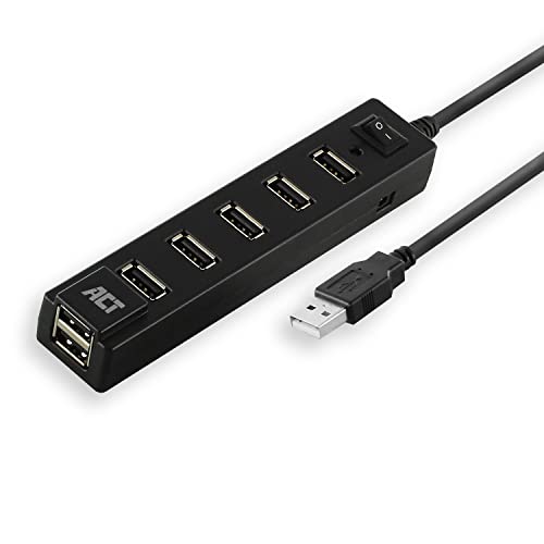 ACT USB Hub, tragbarer USB Verteiler, USB Hub 7 Port, EIN/Aus-Schalter, für PC und Laptop - AC6215 von ACT