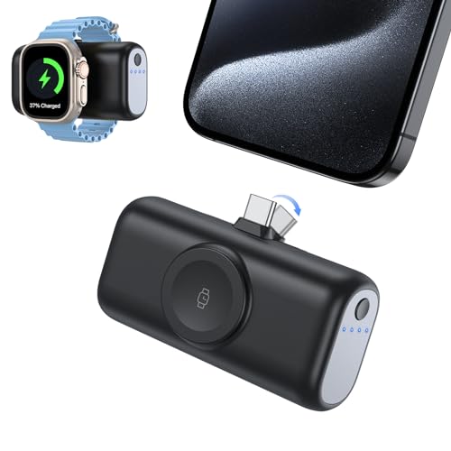 Mini Powerbank für iPhone, 5000mAh 3 in 1 Klein Power Bank für iWatch, Externe Handyakkus mit Schnellladefunktion,Kompatibel mit iPhone 15, Samsung S22/23/24 Serie und Apple Watch Series 9/8/7/6/5 von ADADPU