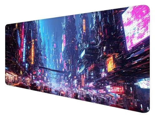 Gaming Mauspad XXL 1200 x 600 mm, Cyberpunk Mauspad Groß mit Vernähten Kanten, Gaming Mousepad Neon mit Verbessert Präzision und Geschwindigkeit, Mousepad XXL Wasserdicht für Gaming, Büro, Zuhause M-7 von ADCCAT