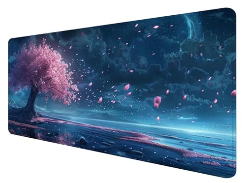 Gaming Mauspad XXL 800 x 300 mm, Kirschblüten Mauspad Groß mit Vernähten Kanten, Gaming Mousepad Nacht mit Verbessert Präzision und Geschwindigkeit, Mousepad XXL Wasserdicht für Büro, Zimmer Deko Y-1 von ADCCAT