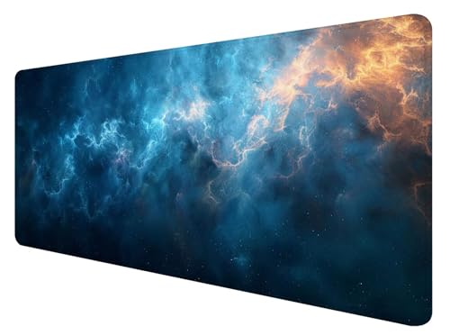 Gaming Mauspad XXL 800 x 400 mm, Blau Mauspad Groß mit Vernähten Kanten, Gaming Mousepad Nebel mit Verbessert Präzision und Geschwindigkeit, Mousepad XXL Wasserdicht für Gaming, Büro, Zuhause L-6 von ADCCAT