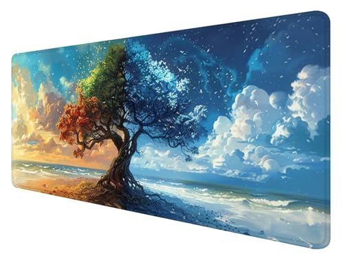 Mauspad XXL, 800x300mm Gaming Mauspad Baum Lebens, XXL Mousepad Groß mit rutschfeste Gummibasis, Mauspad Landschaft Wasserdicht & rutschfest, Großer Erweiterter Schreibtischunterlage für Office U-2 von ADCCAT