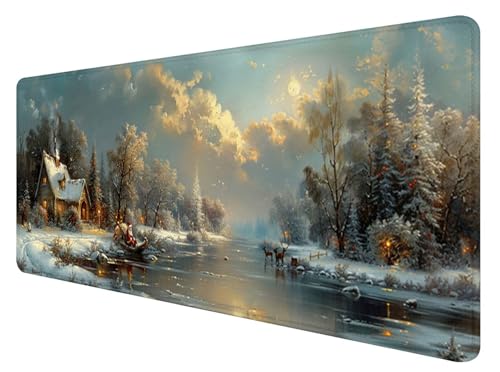 Mauspad XXL, 800x300mm Gaming Mauspad Weihnachten, XXL Mousepad Groß mit rutschfeste Gummibasis, Mauspad Landschaft Wasserdicht & rutschfest, Großer Erweiterter Schreibtischunterlage für Office Q-6 von ADCCAT