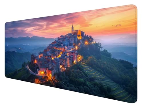 Mauspad XXL, 800x400mm Gaming Mauspad Kleinstadt, XXL Mousepad Groß mit rutschfeste Gummibasis, Mauspad Landschaft Wasserdicht & rutschfest, Großer Erweiterter Schreibtischunterlage für Office T-8 von ADCCAT