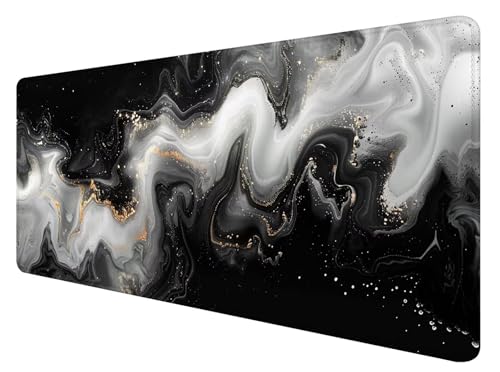 Mauspad XXL, 900x400mm Gaming Mauspad Schwarz Weiß, XXL Mousepad Groß mit rutschfeste Gummibasis, Mauspad Marmor Wasserdicht & rutschfest, Großer Erweiterter Schreibtischunterlage für Home Office K-4 von ADCCAT