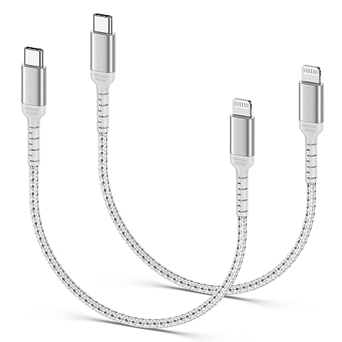 30cm USB C iPhone Ladekabel Kurz[2 Stück], 0.3m MFi Zertifiziert USB C Lightning Kabel Nylon USB C auf Lightning Datenkabel USB C iPhone Schnellladekabel für iPhone14 13 12 11 Pro Max XS XR X iPad von ADILIFT