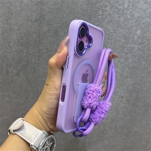 ADKOT Faltbare magnetische kabellose Ladehülle mit Handschlaufe für iPhone 16 11 12 13 14 15 Pro Max Plus, transparente, Matte Hülle, Hellviolett, für iPhone 16 ProMax von ADKOT