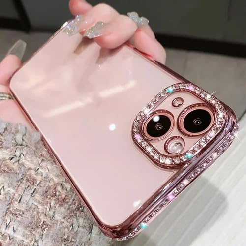 ADKOT Luxuriöse, glitzernde, transparente Hülle mit Diamanten für iPhone 16 13 11 12 14 15 Pro Max Plus, weibliche Silikonhülle, Pink, für iPhone 13 von ADKOT